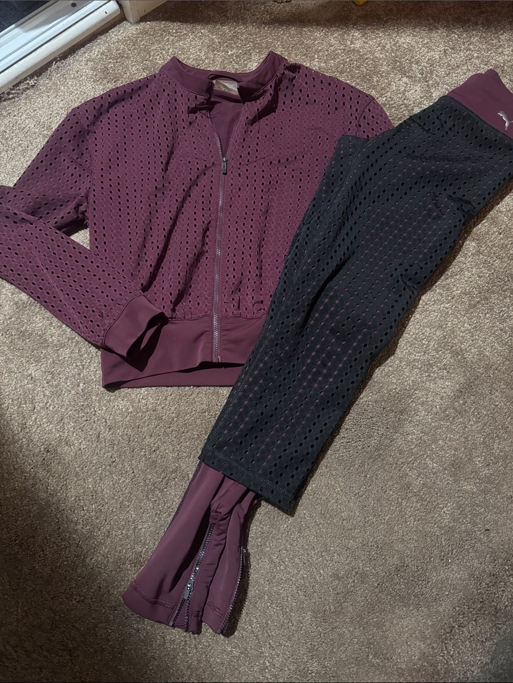 Puma  Burgundy & Black Athletic Jacket and Leggings Set